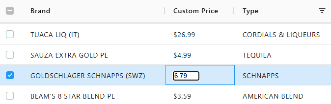 image of custom price cell in edit mode
